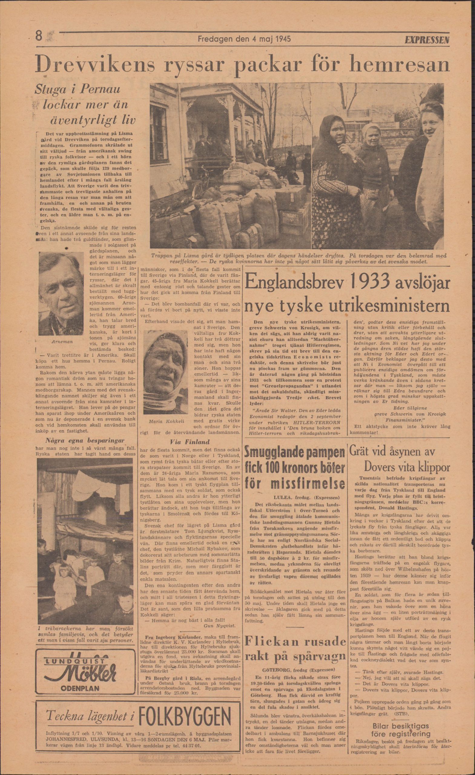 Reportage i Expressen 1945-05-04